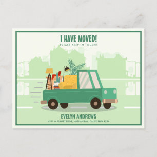I’ve Moved Green Car On The Road Moving Announcement Postcard