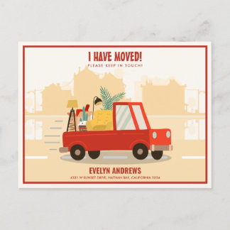 I’ve Moved Red Car On The Road Moving Announcement Postcard
