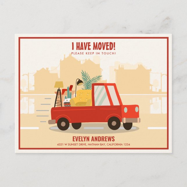 I’ve Moved Red Car On The Road Moving Announcement Postcard (Front)