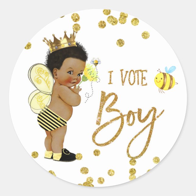 I VOTE BOY bee Gender Reveal game label (Front)