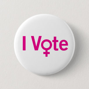 I Vote Button - Pink on White (Customisable)