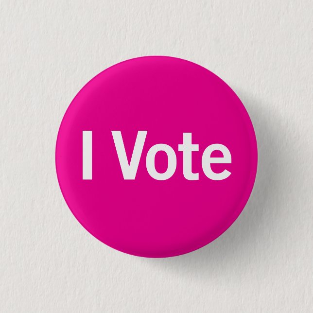 I Vote Button - White on Pink (Front)