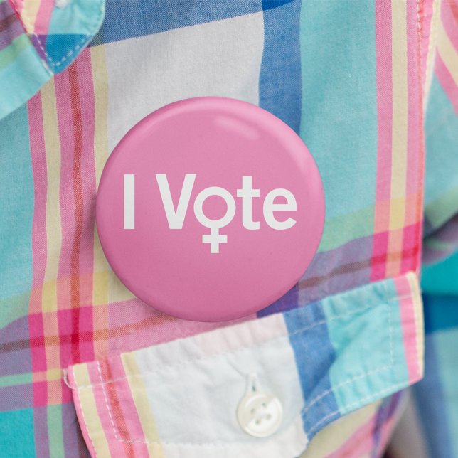 I Vote Button - White on Pink (Customizable) (Creator Uploaded)