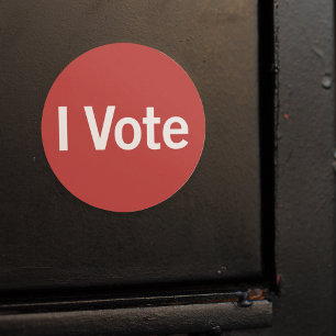 I Vote Sticker - White on Red (Customisable)