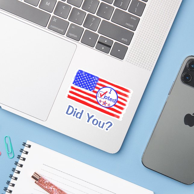 “I voted! Did You?” American Flag Laptop Sticker (Laptop w/ iPhone)