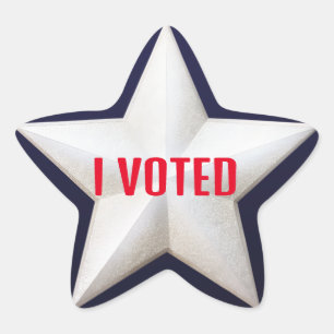 I VOTED in Red on white star with dark Navy border Sticker