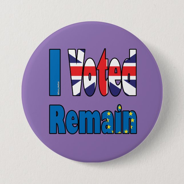 "I Voted Remain" badge EU referendum (Front)
