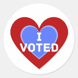 "I Voted" Round Sticker with Heart Design