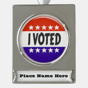 I Voted Silver Plated Banner Ornament