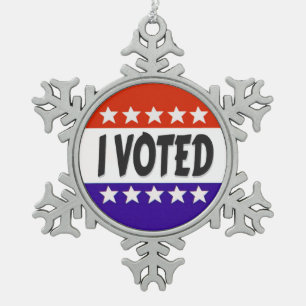 I Voted Snowflake Pewter Christmas Ornament