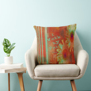 I Walk By Faith Orange Gerber Daisy Throw Pillow