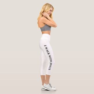I Walk With Jesus, White Capri Leggings