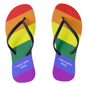 "I Walk With Pride" Rainbow Gay Pride Flag Flip Flops