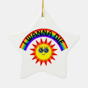 I Wanna Die - Rainbow Smiling Sun Ceramic Tree Decoration