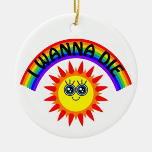 I Wanna Die - Rainbow Smiling Sun Ceramic Tree Decoration
