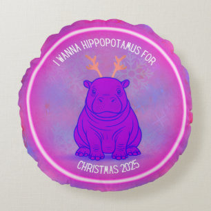 I Wanna Hippo For Christmas-Purple Pillow-Customiz Round Cushion