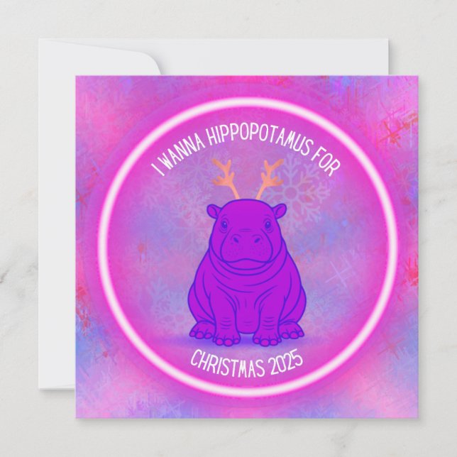 I Wanna Hippopotamus for Christmas - Purple Holiday Card (Front)