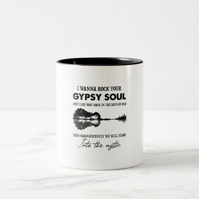 I Wanna Rock Your Gypsy Soul Hippie Guitar Two-Tone Coffee Mug (Center)