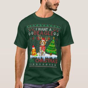 I Want A Beagle For Christmas Funny Dog Xmas Ugly T-Shirt