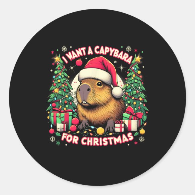 I Want A Capybara For Christmas Pajama Family Matc Classic Round Sticker (Front)