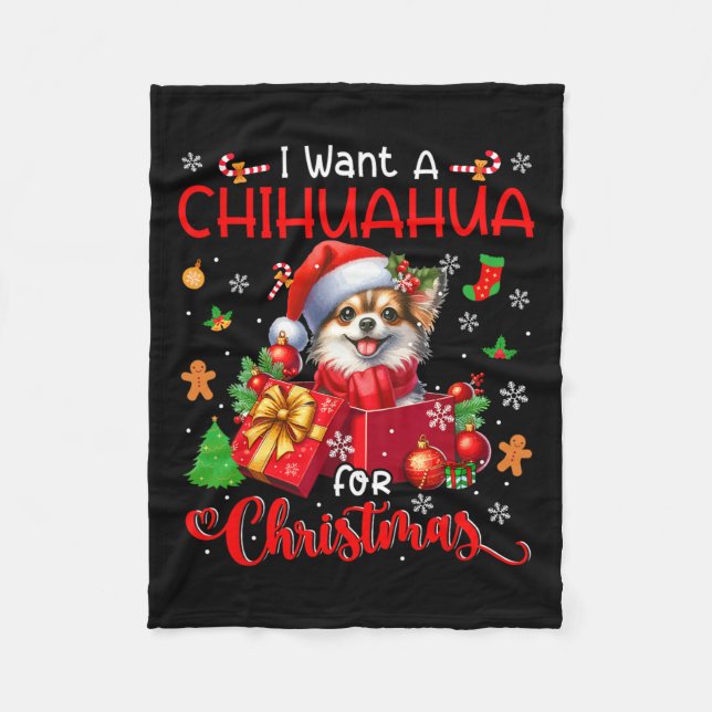 I Want A Chihuahua For Christmas Owner Santa Dog I Fleece Blanket (Front)