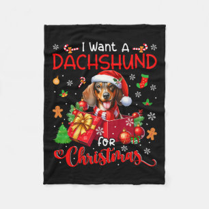 I Want A Dachshund For Christmas Owner Santa Dog I Fleece Blanket