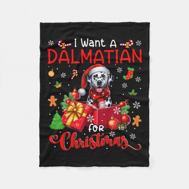 I Want A Dalmatian For Christmas Owner Santa Dog I Fleece Blanket (Front)