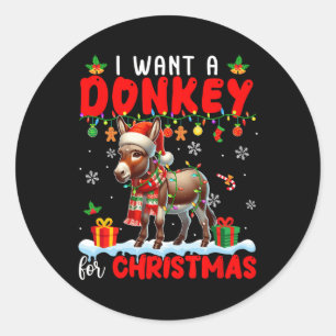 I Want A Donkey For Christmas Santa Donkey Farmer Classic Round Sticker