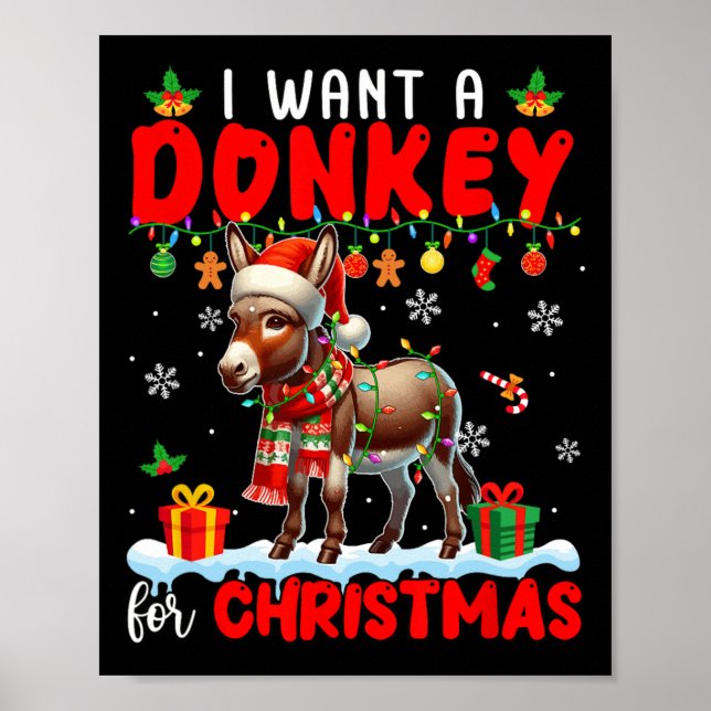 I Want A Donkey For Christmas Santa Donkey Farmer  Poster (Front)