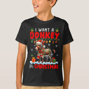 I Want A Donkey For Christmas Santa Donkey Farmer  T-Shirt
