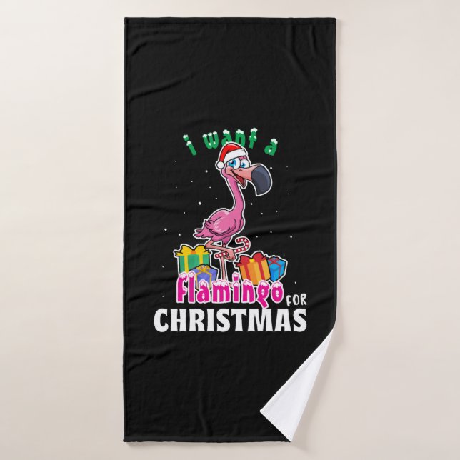 I want a Flamingo for christmas pink Flamenco Bath Towel (Bath Towel)
