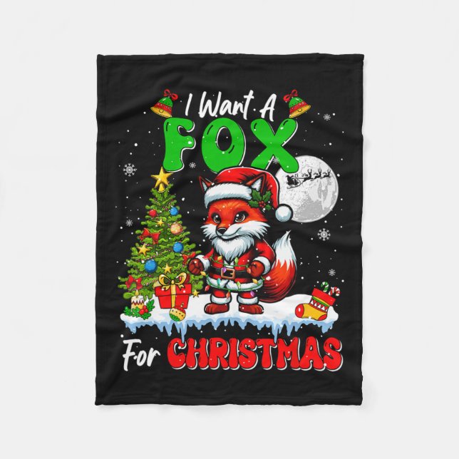 I Want A Fox For Christmas Santa Sungles Floral  Fleece Blanket (Front)
