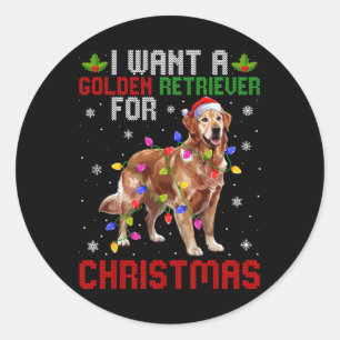 I Want A Golden Retriever For Christmas Santa Hat  Classic Round Sticker