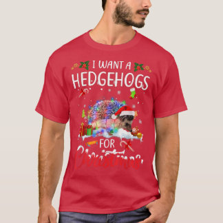 I Want A Hedgehogs For Christmas Xmas Lights Santa T-Shirt