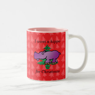 I want a hippo for christmas red christmas trees Two-Tone coffee mug