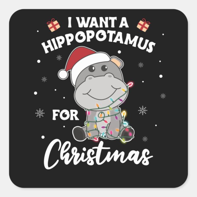 I Want A Hippo For Christmas Sweet Hippos Square Sticker (Front)