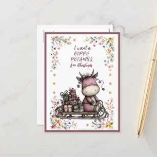 I Want a HIPPO POTAMUS For Christmas Holiday Postcard