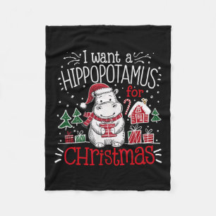 I Want A Hippopotamus Christmas Pyjamas Cute Hippo Fleece Blanket
