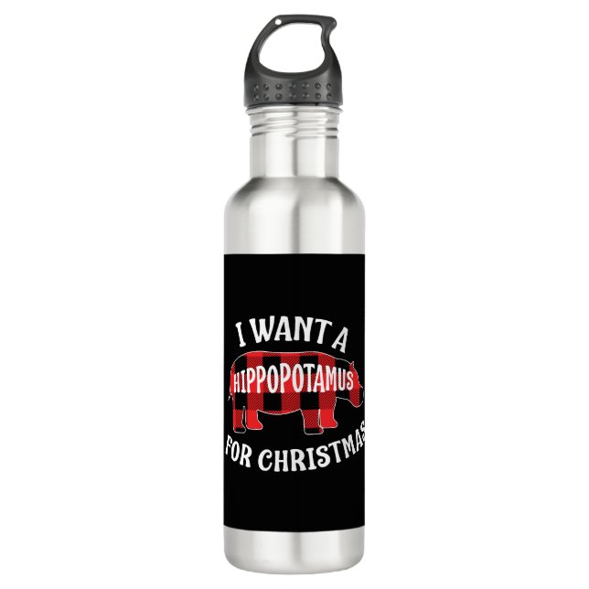I Want A Hippopotamus For Christmas Cute Hippo Gif 710 Ml Water Bottle (Front)