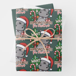 I Want a Hippopotamus for Christmas Hippo Family Wrapping Paper Sheet