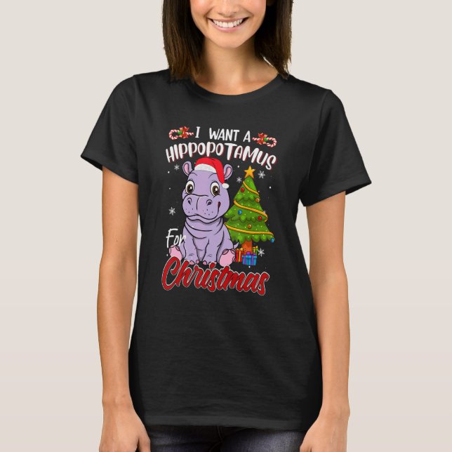 I Want A Hippopotamus For Christmas Hippo Pajamas  T-Shirt (Front)