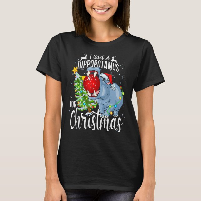 I Want A Hippopotamus For Christmas  Hippo Pyjamas T-Shirt (Front)
