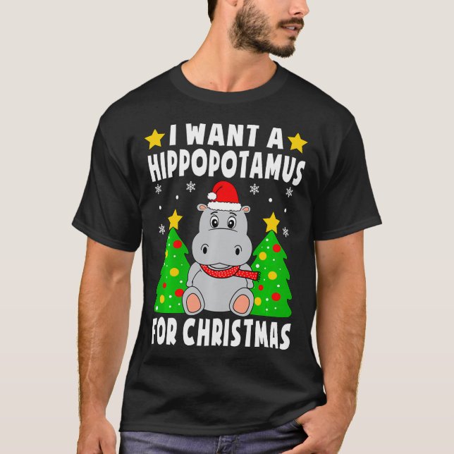 I Want A Hippopotamus For Christmas Hippo Pyjamas  T-Shirt (Front)