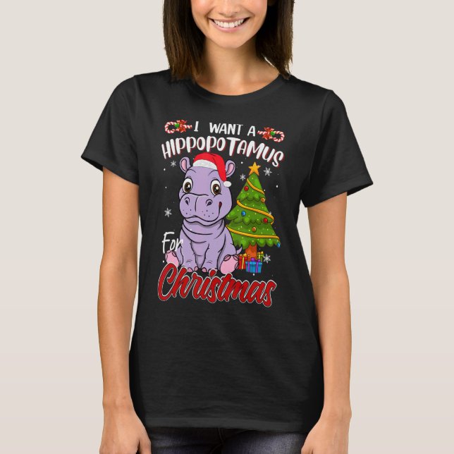 I Want A Hippopotamus For Christmas Hippo Pyjamas  T-Shirt (Front)