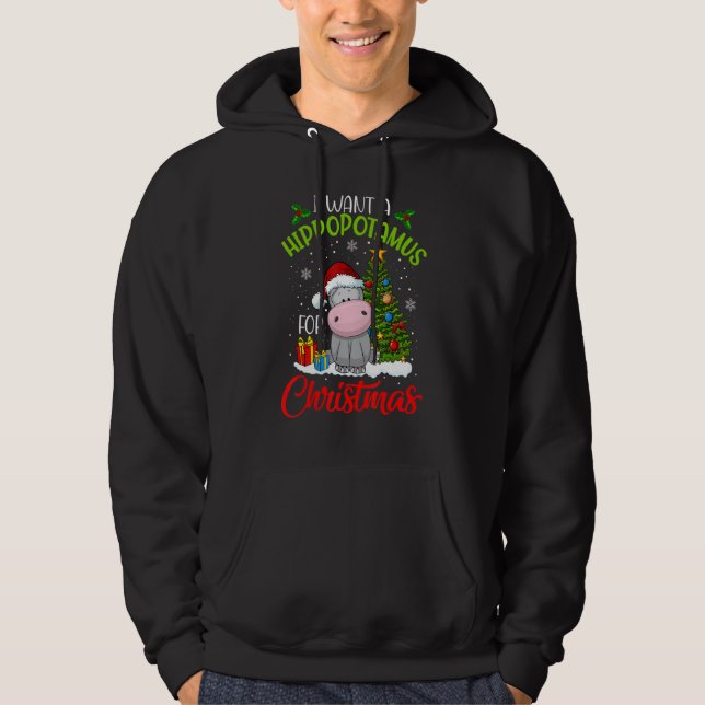 I Want A Hippopotamus For Christmas Kid Xmas Hippo Hoodie (Front)