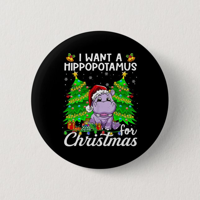 I Want A Hippopotamus For Christmas Lights Santa H 6 Cm Round Badge (Front)