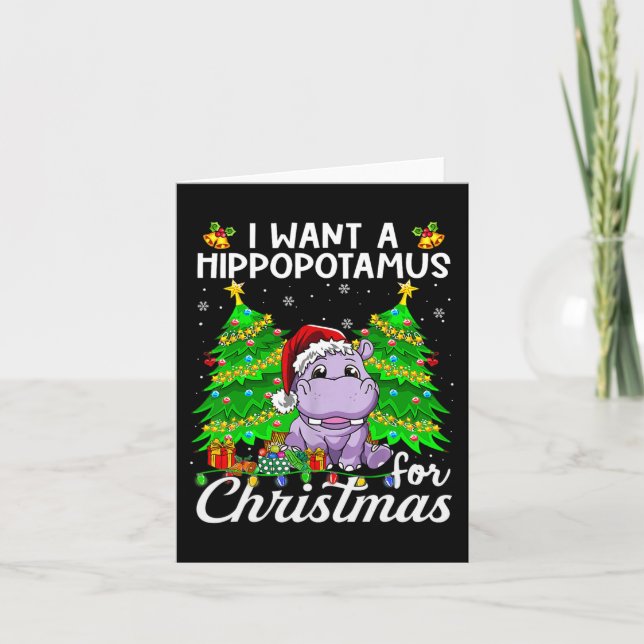 I Want A Hippopotamus For Christmas Lights Santa H Card (Front)