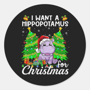 I Want A Hippopotamus For Christmas Lights Santa H Classic Round Sticker