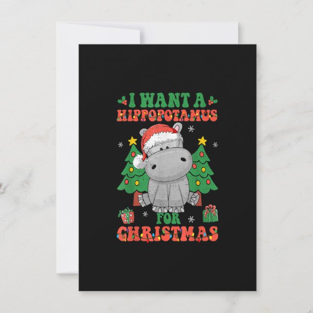 I Want A Hippopotamus For Christmas Lights Santa H Invitation (Front)