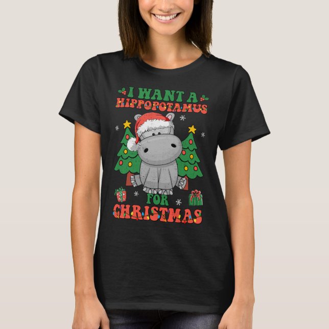 I Want A Hippopotamus For Christmas Lights Santa H T-Shirt (Front)